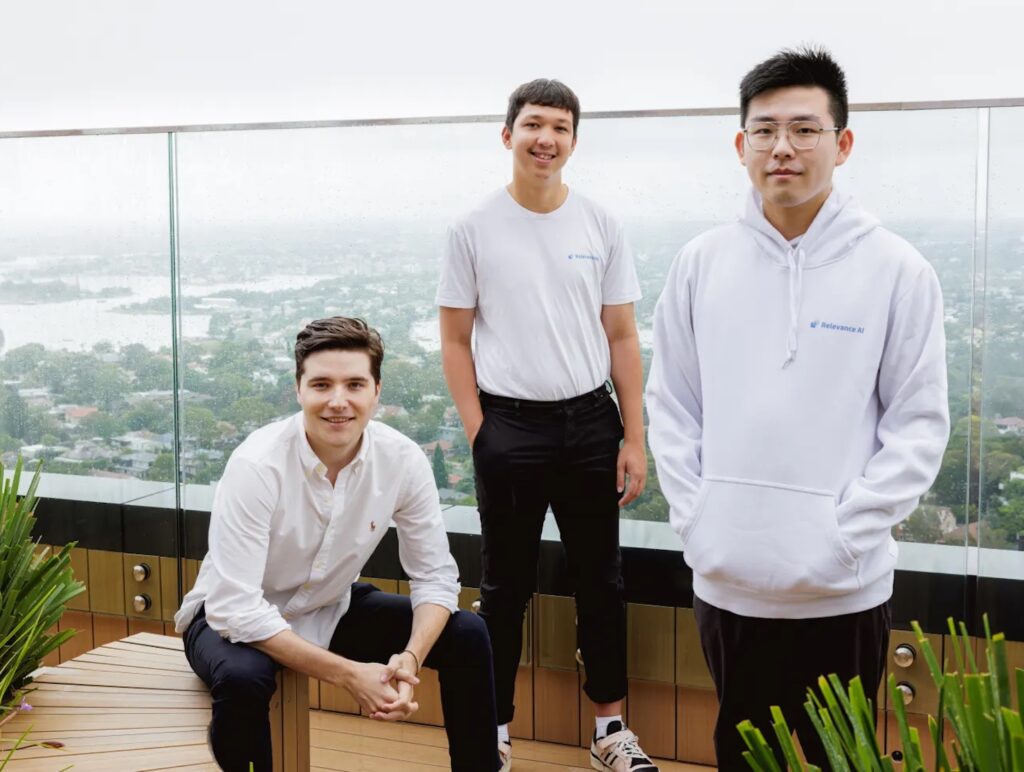 The three founders of Relevance AI on a rooftop
